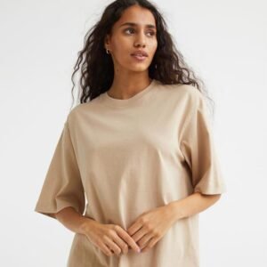 Women's Beige Oversized Cotton T-Shirt