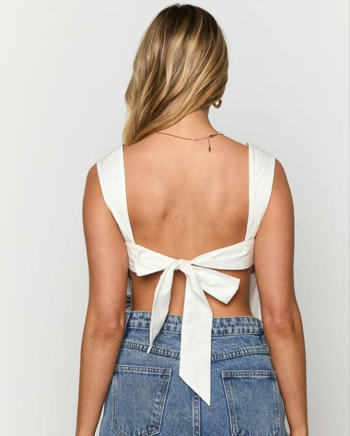 Women's White Tie-Front Crop Top - Image 3