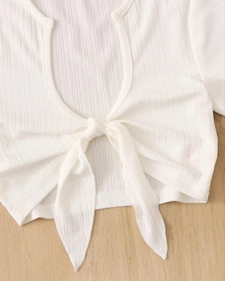 Women's White Tie-Front Crop Top - Image 5