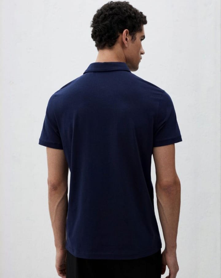 Men's Premium Navy Blue Cotton Polo T-Shirt - Image 2