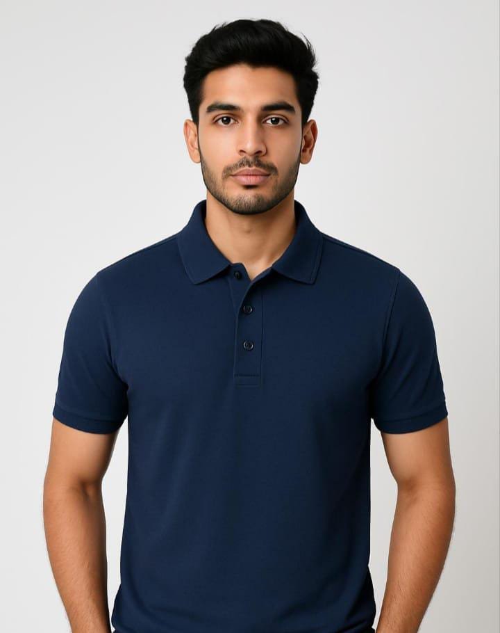 Men's Premium Navy Blue Cotton Polo T-Shirt