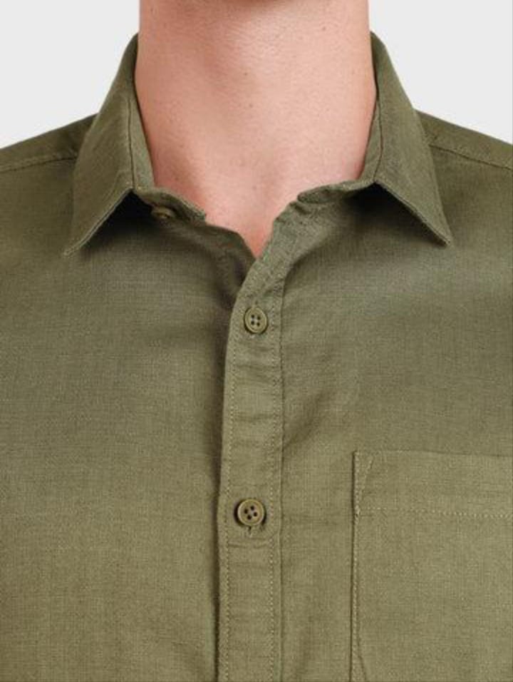 Men's Premium Olive Green Casual Cotton Shirt - Image 4