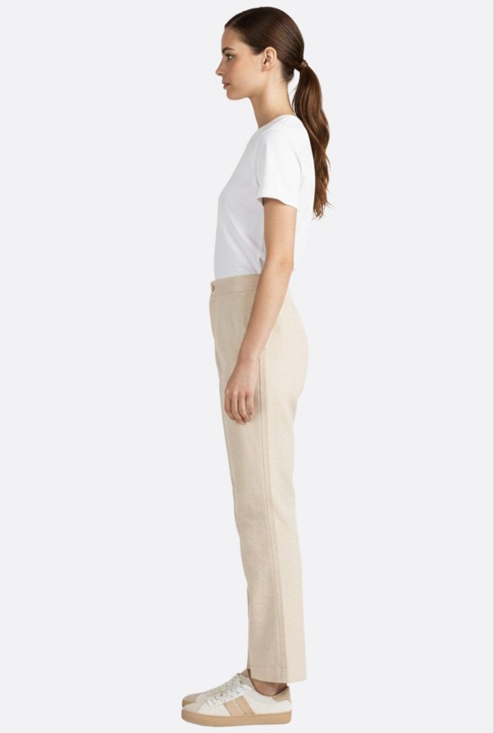 Women's High-Waist Straight Fit Trousers – Beige - Image 2