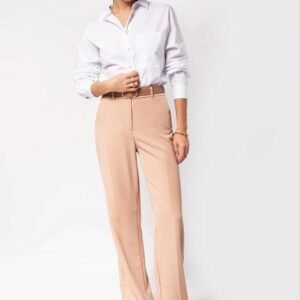Women's High-Waist Straight Fit Trousers – Beige