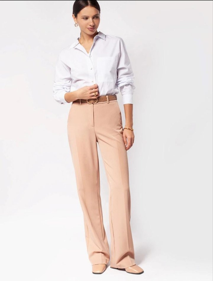 Women's High-Waist Straight Fit Trousers – Beige