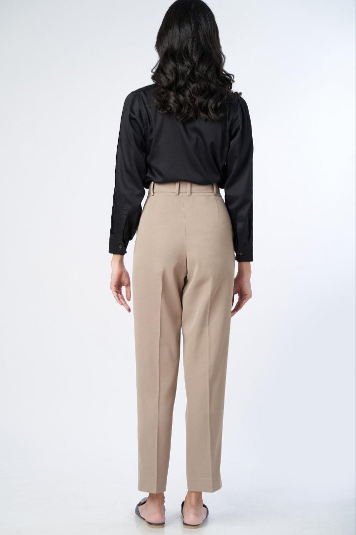 Women's High-Waist Straight Fit Trousers – Beige - Image 3